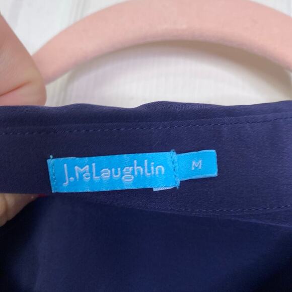 J. MCLAUGHLIN Navy Silk Shirt Dress Mini Size Medium Preppy Dressy Collared - Picture 4 of 6